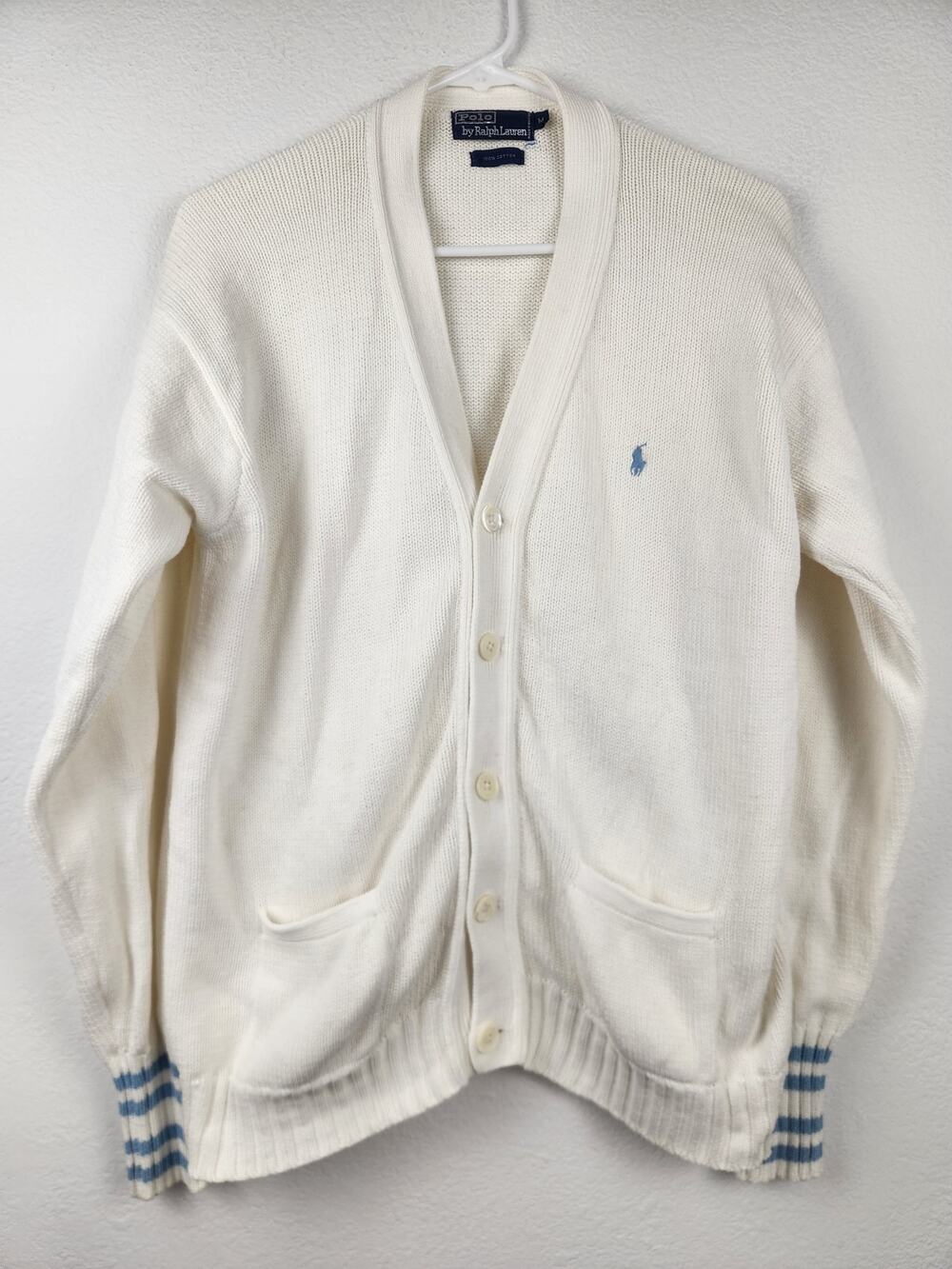 Vintage Polo by Ralph Lauren Cardigan Sweater Cream Medium Women 100% Cotton